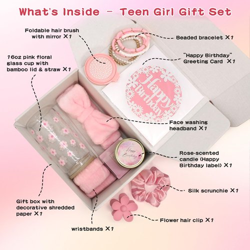 GooBird Birthday Gifts for Teen Girls &Women– Preppy Pink Gift Basket, 12–14 Cute & Trendy Gifts Ideas for Teenage Girls, Girly Gift Set for Her,Daughter, Sister, Best Friend or Niece