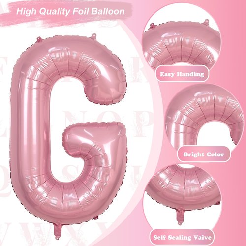 G Letter Balloon Pastel Pink, 40" Alphabet Helium Balloon, Large Inflatable Baby Pink Name Balloon Letters G, XXL Mylar Custom Letter Balloons Light Pink for Girls Birthday Party Decoration Supplies