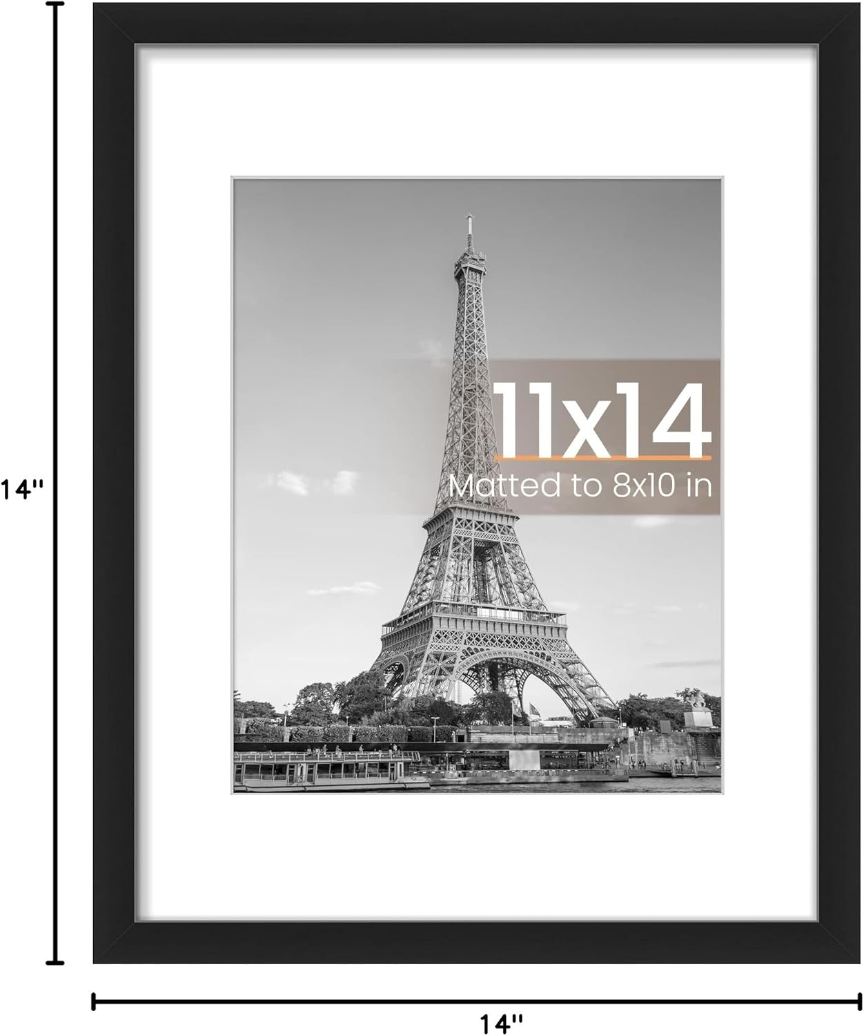 Upsimples 11x14 Picture Frame - Versatile Display for 8x10 Photos with Mat or 11x14 Without Mat | Black, 1 Pack