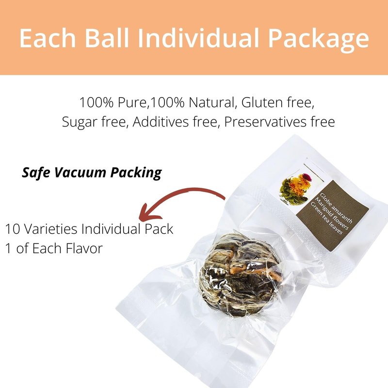 Blooming Tea Gift Set, 10 Unique Varieties Flowering Tea Balls, VitalForest Individual Packing Handmade Blooming Green Tea with Flowers for Anniversary, Valentine, Birthday