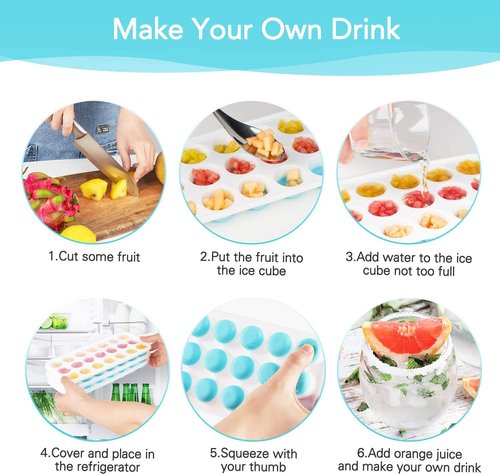 Ice Cube Trays with Lids BPA Free, 4 Pack Easy Release Silicone Ice Cube Trays for Freezer 84 Sphere Ice Tray with Stackable No Spill Lids, Dishwasher Safe, Blue & Green