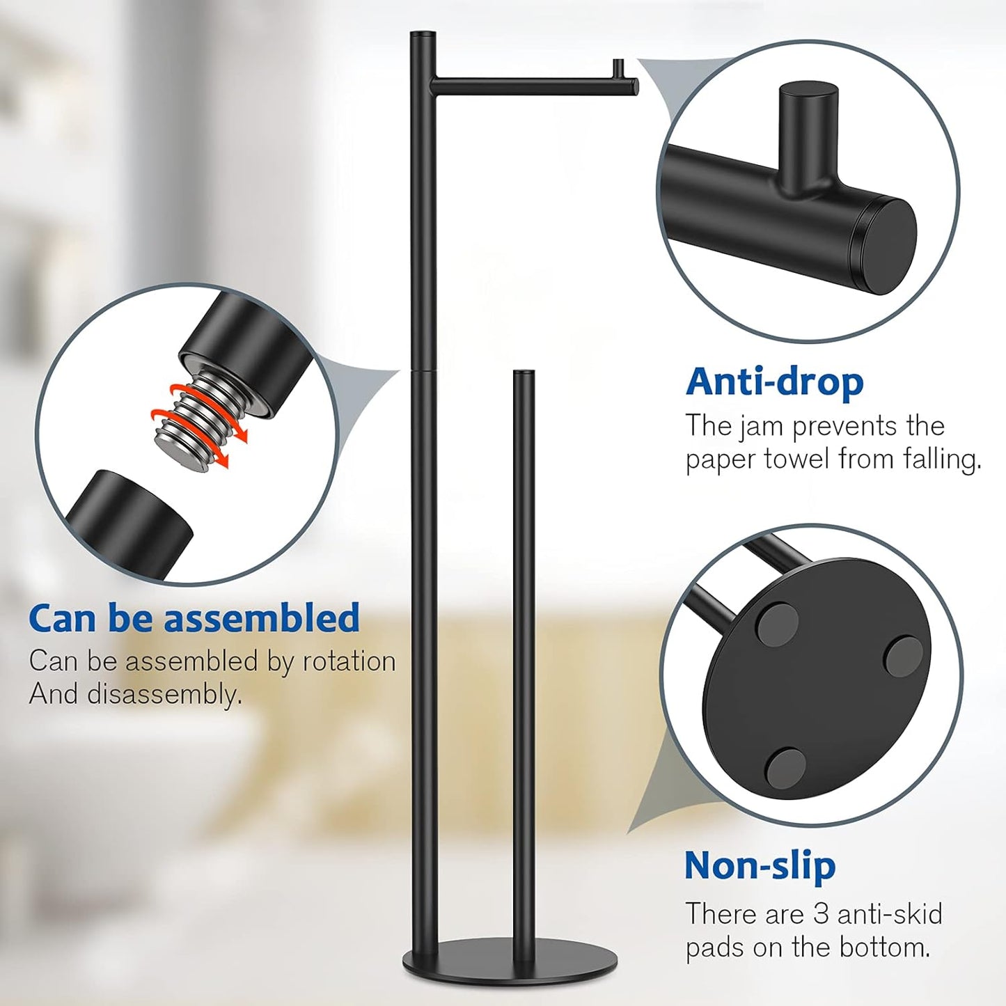 Regine Toilet Paper Holder Stand - Stylish Bathroom Storage for 4 Rolls | Sleek Black Design