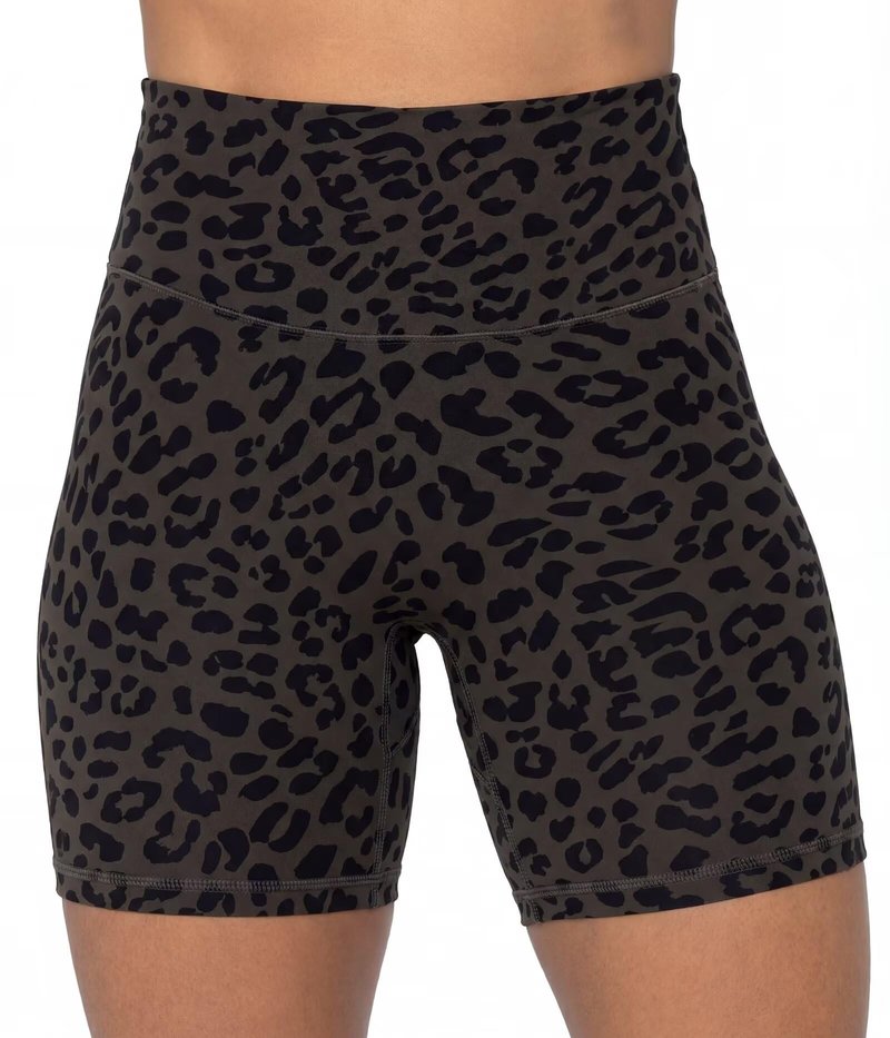 Sunzel 5" Waist Biker Shorts for Women No Front Seam Soft Yoga Workout Gym Bike Shorts Tummy Control Squat Proof Leopard Seal Brown X-Small