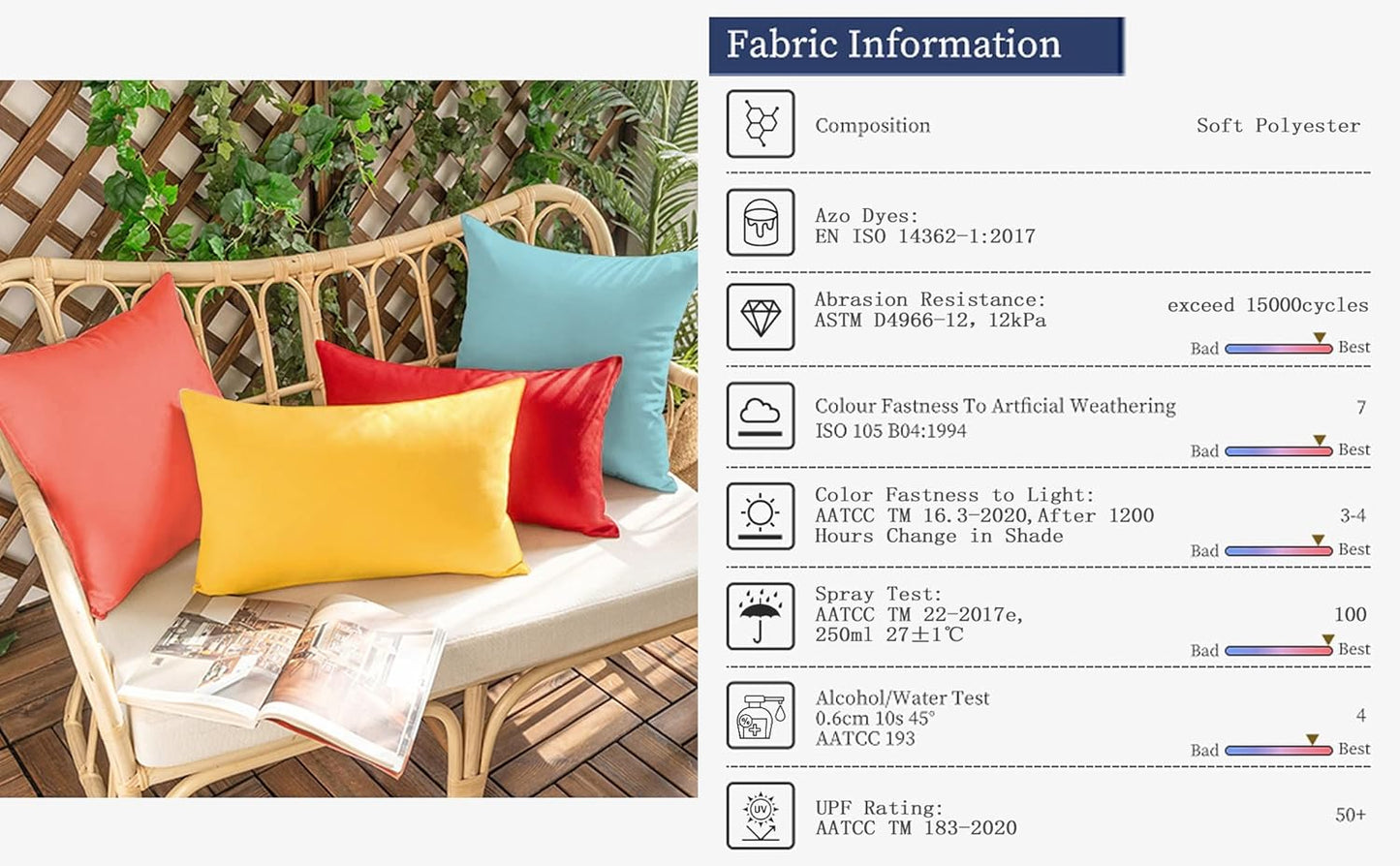 VAKADO Outdoor Waterproof Throw Pillow Covers - Set of 2 Decorative Green 18x18 Cushion Cases for Patio & Garden