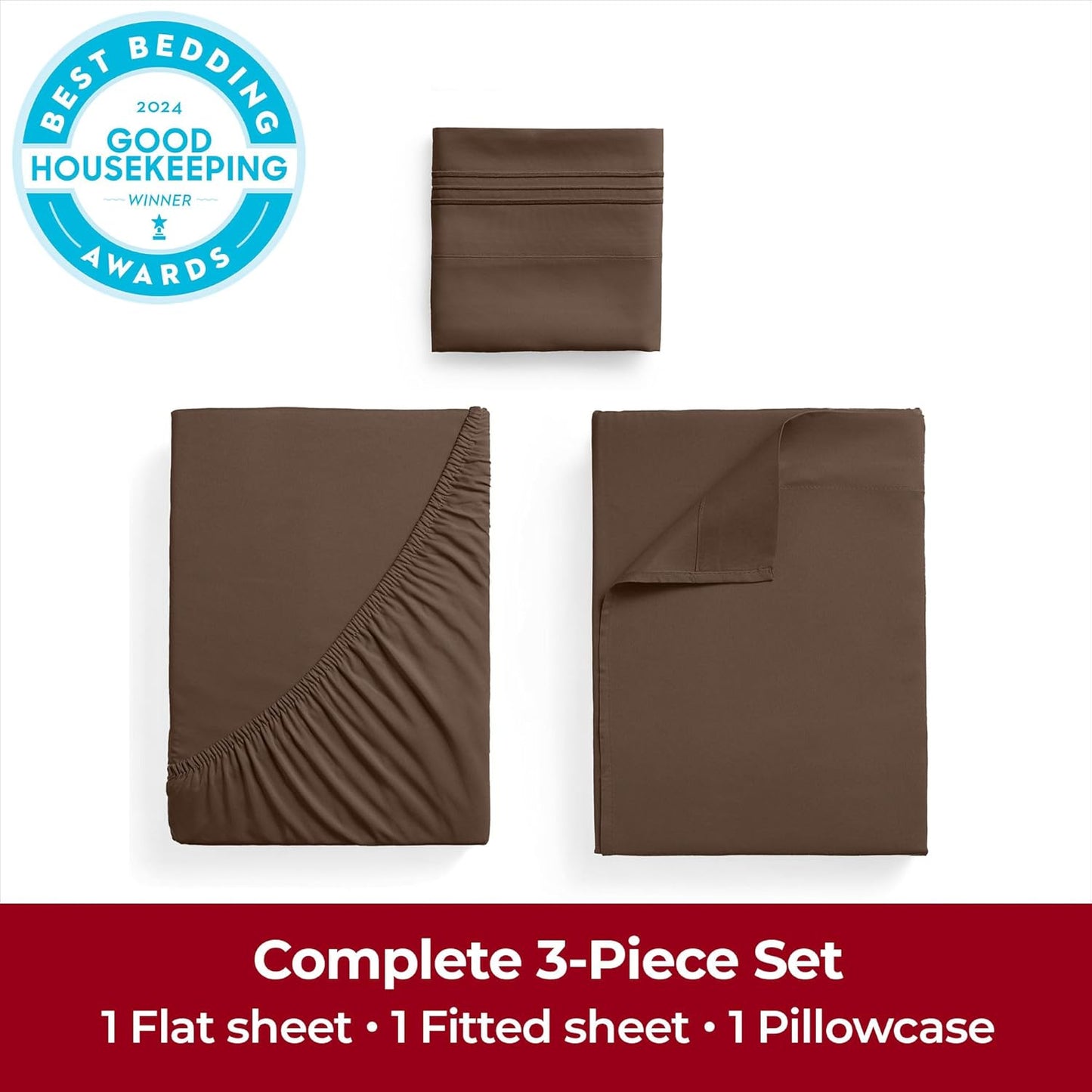Mellanni Twin Sheets Set - Luxury Hotel Quality Bedding | Extra Soft, Cooling, Wrinkle-Resistant (Twin, Brown)