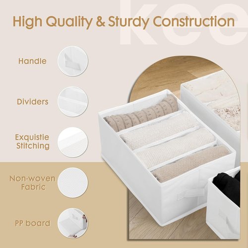 Criusia Large Clothes Organizer - 6 Pack Foldable Fabric Storage with Handles for Wardrobe | White