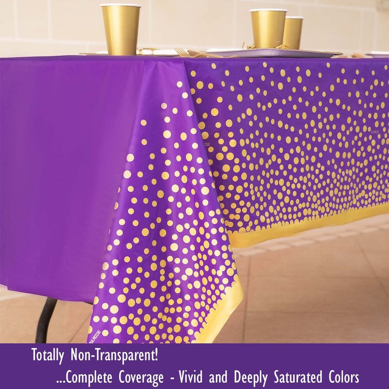 ZULADISE 2 Pack Premium Purple and Gold Plastic Tablecloths – Thick, Durable, Reusable Table Covers (54 x 108 in) – Stylish Party Decor for Birthday, Rapunzel, Tangled, Purple Birthday Decorations