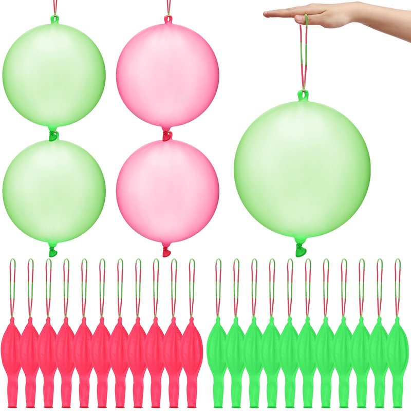 Charnoel 24 Pcs Pink and Green Gift Pink and Green Punch Balloons Bounce with Rubber Band Handle Witch Party Punching Balloons with Colored Rubber Band Handle for Birthday