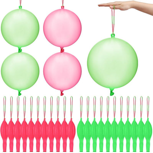 Charnoel 24 Pcs Pink and Green Gift Pink and Green Punch Balloons Bounce with Rubber Band Handle Witch Party Punching Balloons with Colored Rubber Band Handle for Birthday