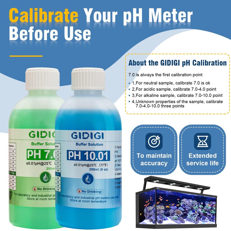 pH Meter Calibration Solution Kit,Includes pH 7.00, 10.01 and Electrode Protection,pH Calibration Buffer 250ml*2,Probe KCL Storage 30ml*1, pH Meter Accessories