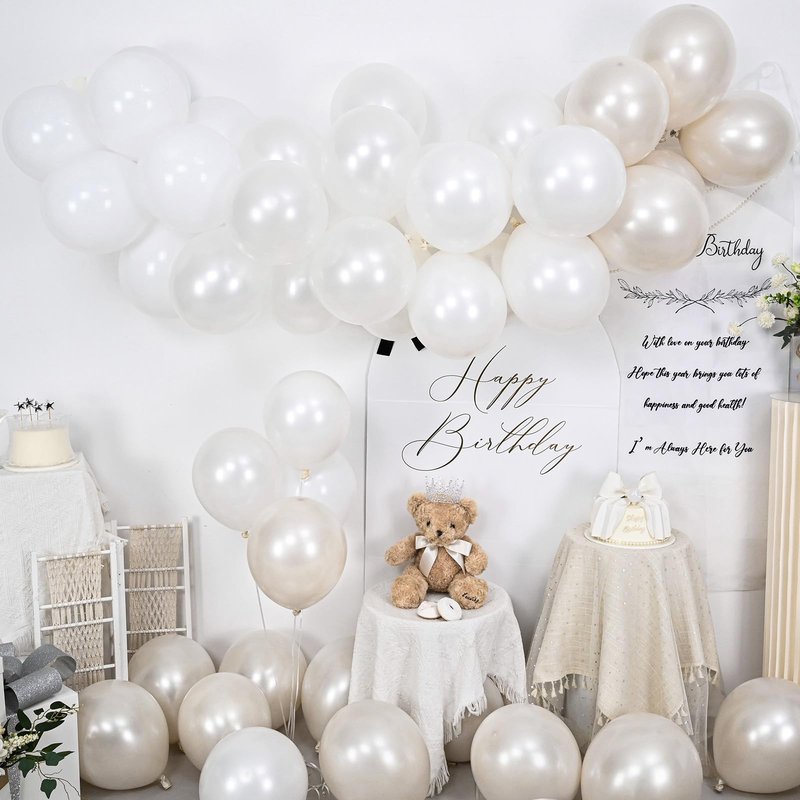 Pearl White Balloons, 50 PCS 12 Inch Double Stuffed Pearl Sand White Balloons with Thick Ivory Latex Balloon for Wedding Engagement Baby Shower Bridal Birthday Anniversary Party Decorations Supplies