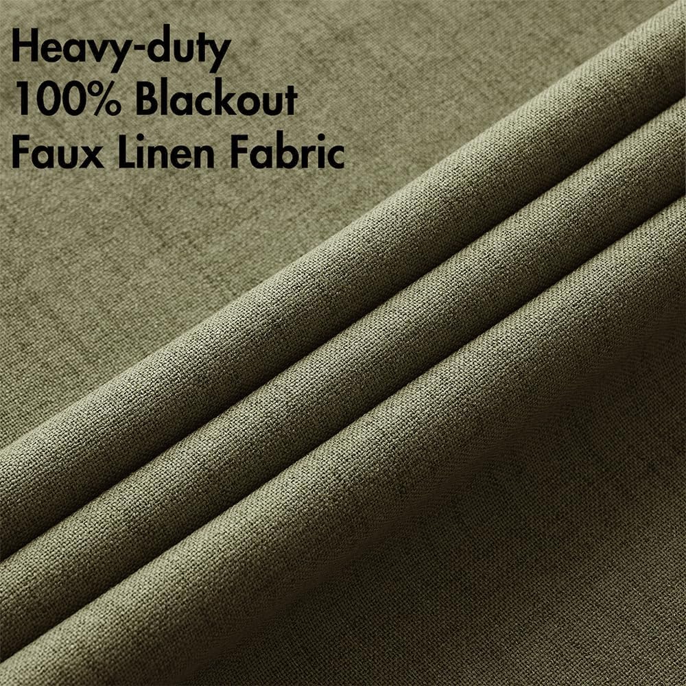 MIULEE Blackout Curtains - 100% Thermal Insulated Linen Texture Drapes | Light Olive Green, 52x63 Inch (2 Panels)