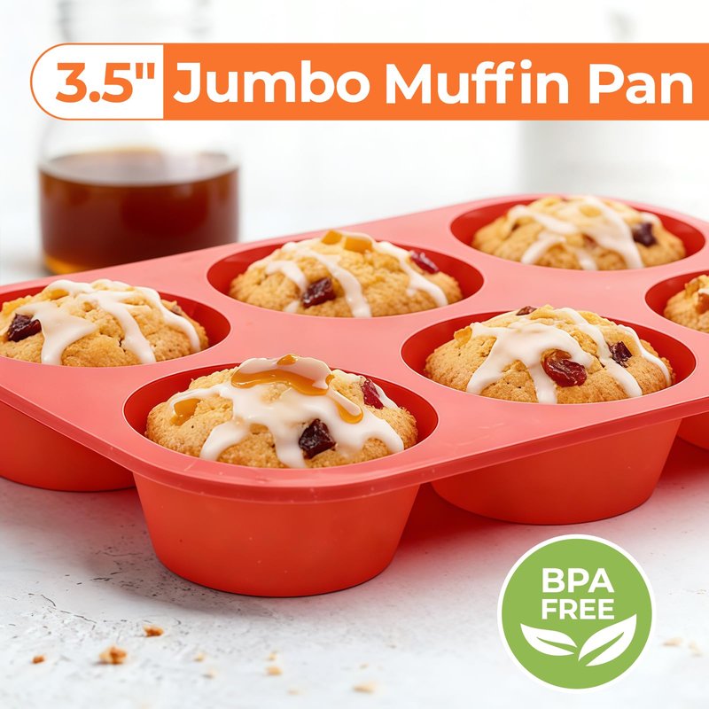 Jumbo Muffin Pan, 3.5 Inch Large Muffin Pan 6 Cup Silicone Jumbo Cupcake Tin for Baking Food Grade Silicone Mold Non Stick