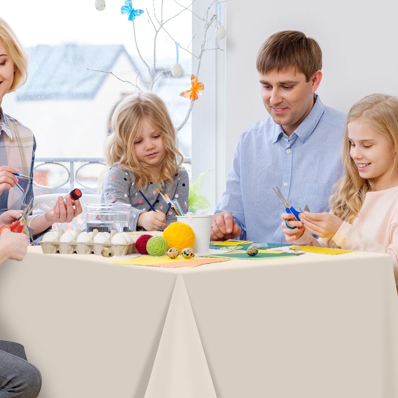 YIDAKO 12Pcs Beige Tablecloths for Rectangle Tables,Disposable Plastic Ivory Table Cloth,Waterproof Cream Table Cover for Birthdays Weddings Anniversary Party Decorations,54 x 108 Inch