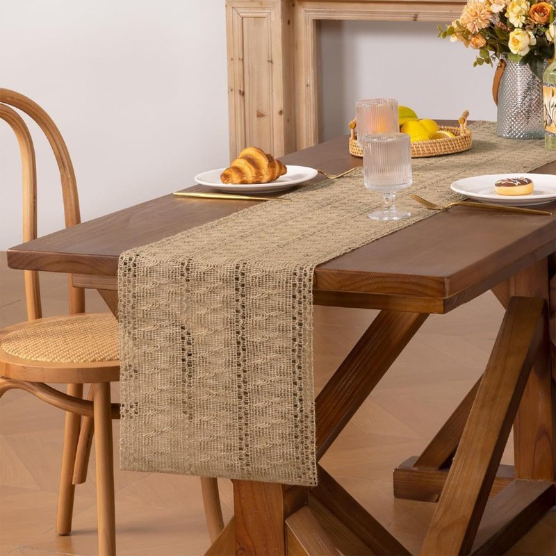 Niviy Burlap Boho Table Runner for Summer Home Decor 72 Inches Long, Brown Farmhouse Decor Rustic Small Macrame Woven Coffee Burlap Jute Table Runners for Fall Dining Dresser Scarf Table Decor