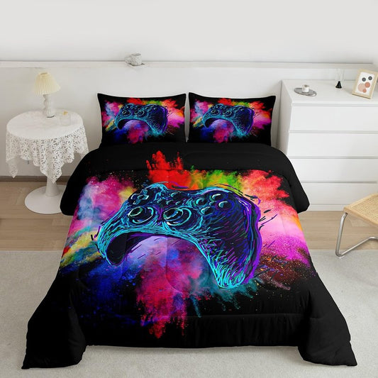 Kids Gamer Twin Size Comforter Set For Boys Teen Gaming Bedding Sets Video Game Room Deocr Girls Colorful Tie Dye Bed Set Navy Blue Gamepad Soft Lightweight Comforter For All Season 1 Pillowcase
