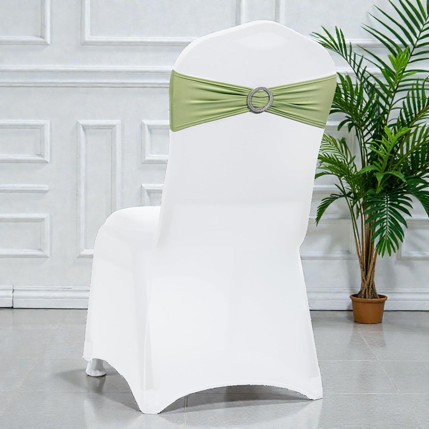 MDS Spandex Chair Sashes - Universal Fit Elastic Stretch Ties with Buckle for Events | Sage Green - Pack of 150