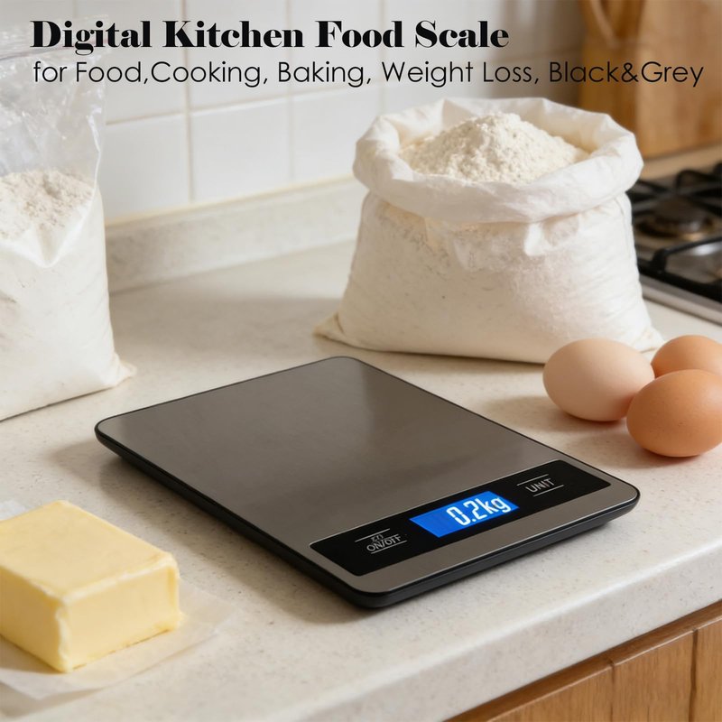 Kitchen Food Scale 33lb/15kg, High Precision 1g Digital Weight Scale with Timer & Backlit LCD, Stainless Steel, Tare & Unit Conversion (g/oz/ml/lb) for Pet Care or Cooking Baking Coffee Meat Bread