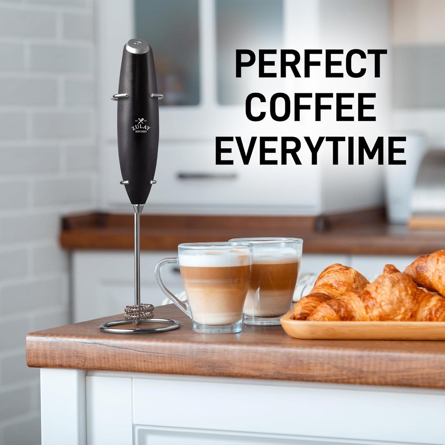 Zulay Kitchen Whisk Milk Frother - Powerful Handheld Foam Maker for Coffee & Lattes | Includes 4 Duracell Batteries