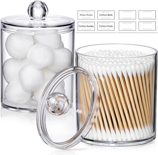 Skiennix Acrylic Qtip Holder Dispenser - Clear Plastic Canister Set for Cotton Swabs & Makeup Storage