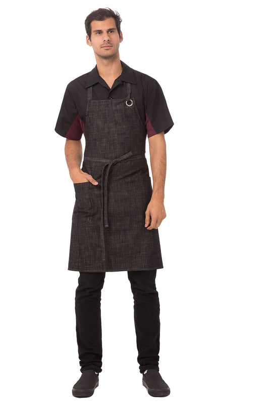 Chef Works Unisex Corvallis Bib Apron, Black Burgundy, One Size