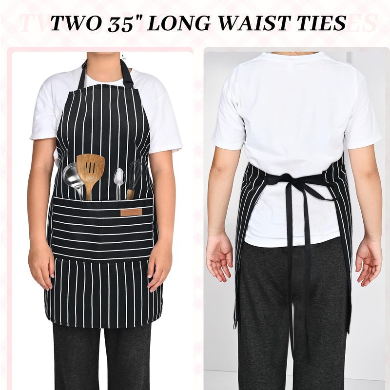 ZAIORD 2Pack Adjustable Kitchen Apron for Women Men with 2 Pockets，Cotton-Polyester Blend Bib Aprons for Cooking,Baking