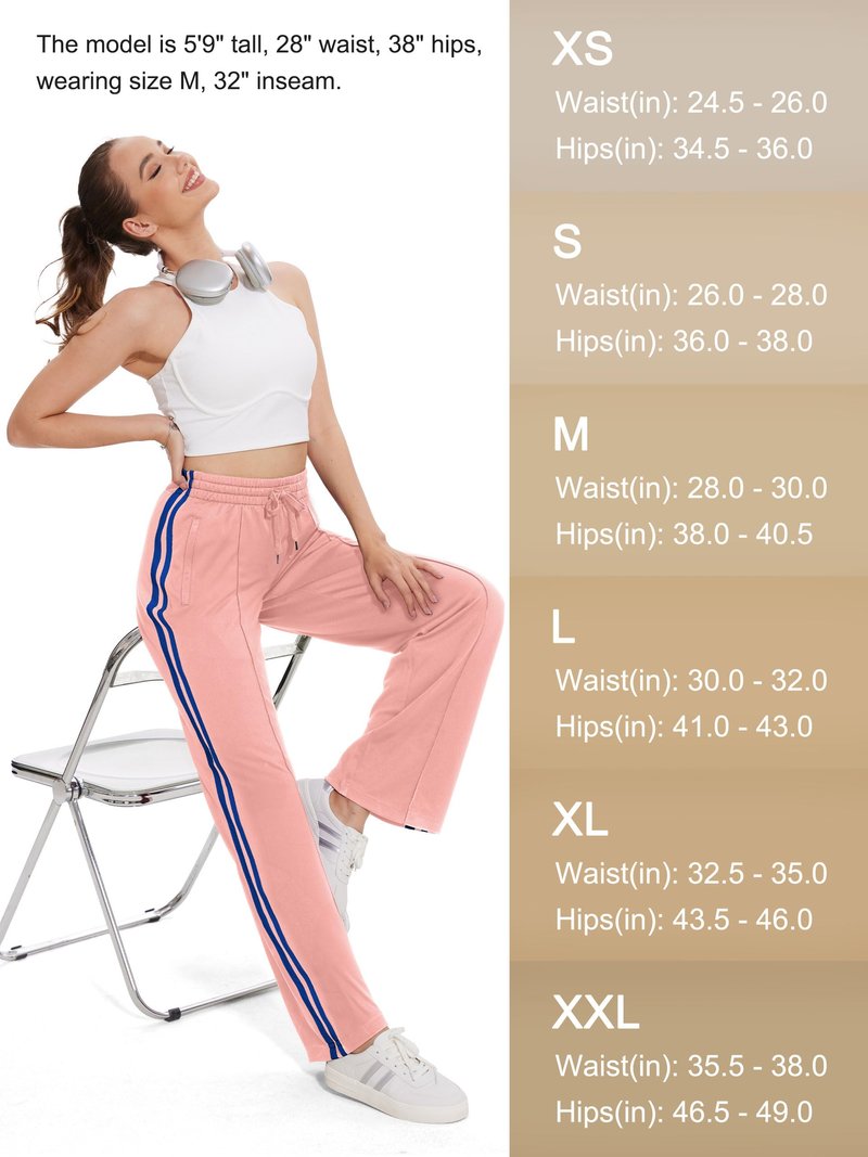 Tapata Long Women's 32" Inseam Track Pants Elastic Waistband Y2K with Zipper Pockets Dance Studio Sweatpants, Pink, XXL