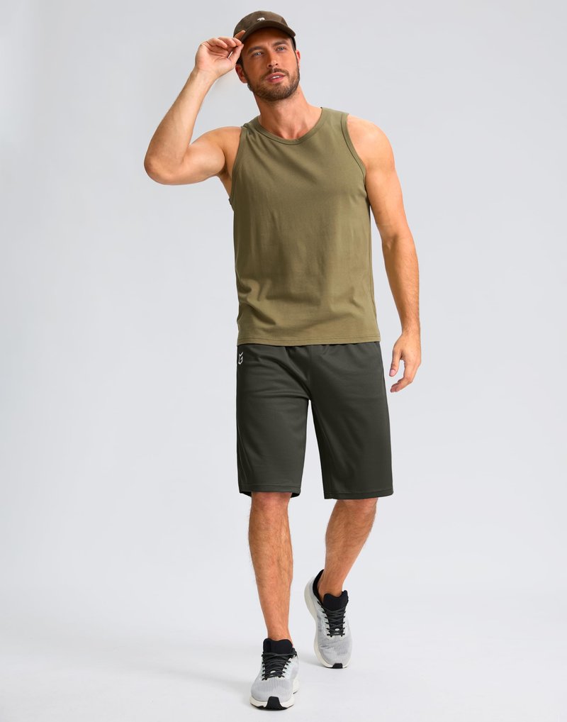 G Gradual Men's Athletic Shorts with Pockets 9" / 11" Long Basketball Shorts Lightweight Quick Dry Gym Workout Shorts for Men(Olive,S)