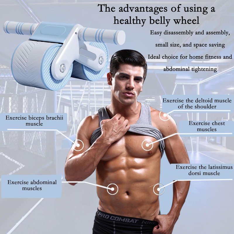XINGJIEYUN AUTOMATIC REBOUND ABDOMINIUM ROLLER: Automatic rebound abdominal roller for exercise with knee pads, dual wheel balance design and cell phone holder, suitable for outdoor, home, office, gym, in the home gym using abdominal fitness roller for ab