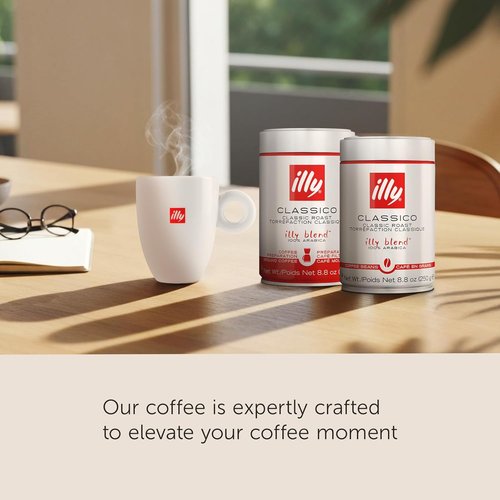 Illy Classico Whole Bean Coffee - Medium Roast with Caramel & Orange Blossom Notes | 100% Arabica, 8.8 Oz Can