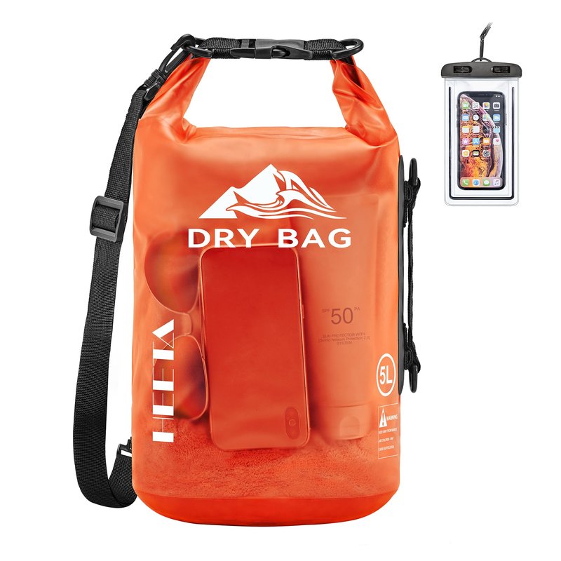HEETA Dry Bag Waterproof for Women Men, Roll Top Lightweight Dry Storage Bag Backpack with Phone Case for Travel Swimming Boating Kayaking Paddle Board Camping Beach Accessories (Orange, 40L)