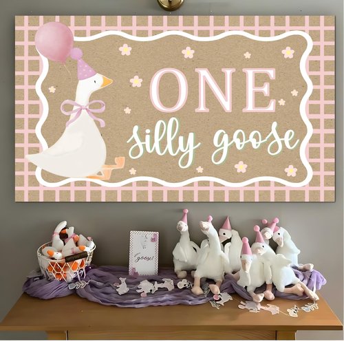Goose Pink Banner for One Silly Goose Birthday Decor Girl Pink Silly Goose First Birthday Backdrop for Girls First Birthday