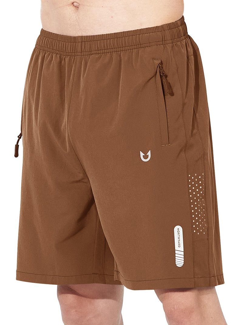 NORTHYARD Men's Athletic Running Shorts Gym Workout 7"/9"/5" Quick Dry Lightweight Sports Basketball Tennis 3 Zipper Pockets Brown 4XL