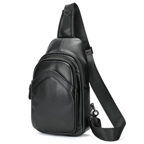 MASIWEI Genuine Leather Sling Bag for Mens Crossbody Bag Shoulder Backpack Fashion Chest Bag Travel Hiking Daypack, Black
