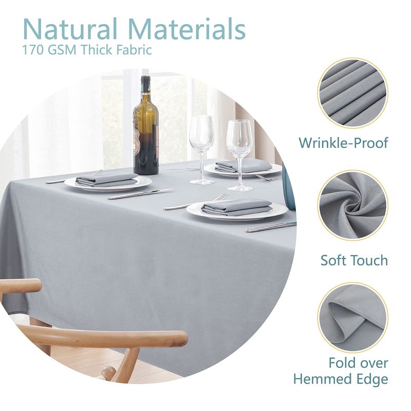 Veblandy Textured Rectangle Tablecloth 60x84 inch Table Cloth Water Resistant Wrinkle Free Spill-Proof, Decorative Fabric Table Cover Washable for Banquet Parties Event Holiday Dinner, Light Grey