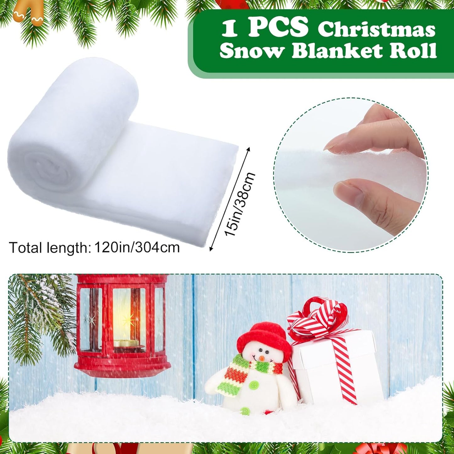 Tudomro Christmas Snow Blanket - 15 Inch x 10 Ft Fluffy Faux Snow Roll for Holiday Decor