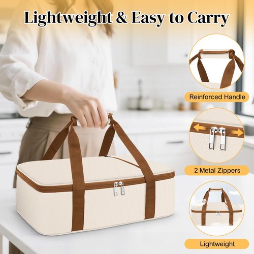 Coobiiya Insulated Casserole Carrier - Keeps Food Hot or Cold | Portable Tote Fits 9" x 13" Baking Dish