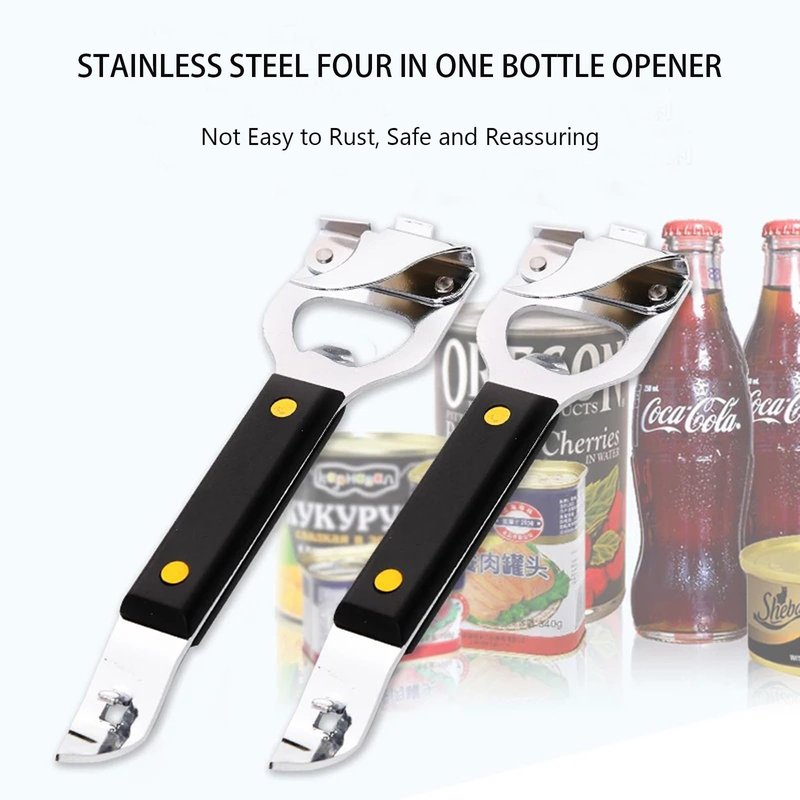 Zemcxney 4-in-1 Can Punch Bottle Opener Classic Stainless Steel Manual Can Opener for Liquid with Cap Catcher, Can Tapper Church Key for Camping and Traveling 1 Pack