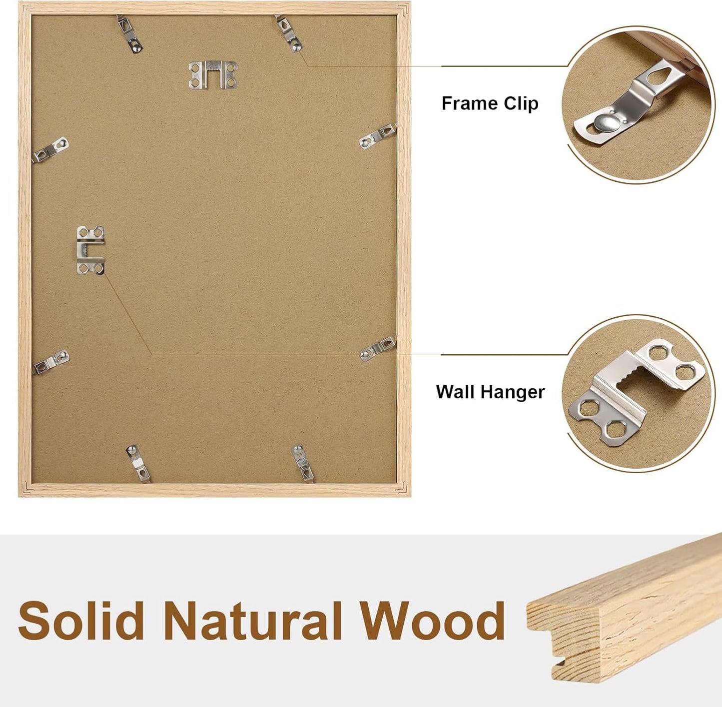 Vittanly 11x14 Picture Frame - Solid Wood with Plexiglass & 8x10 Mat | Natural Wall Hanging Decor