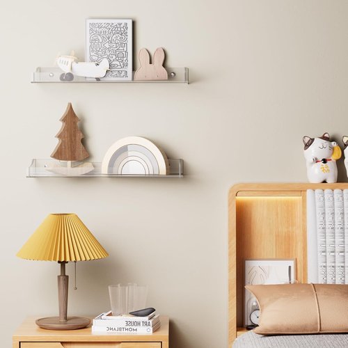 Clear Acrylic Floating Shelves by [Brand Name] - Versatile Wall Organizer for Bathroom, Bedroom & Living Room | 3-Pack