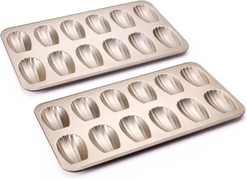 HONGBAKE Nonstick Madeleine Pan - 12-Cavity Heavy Duty Baking Tray Set | Champagne Gold Finish
