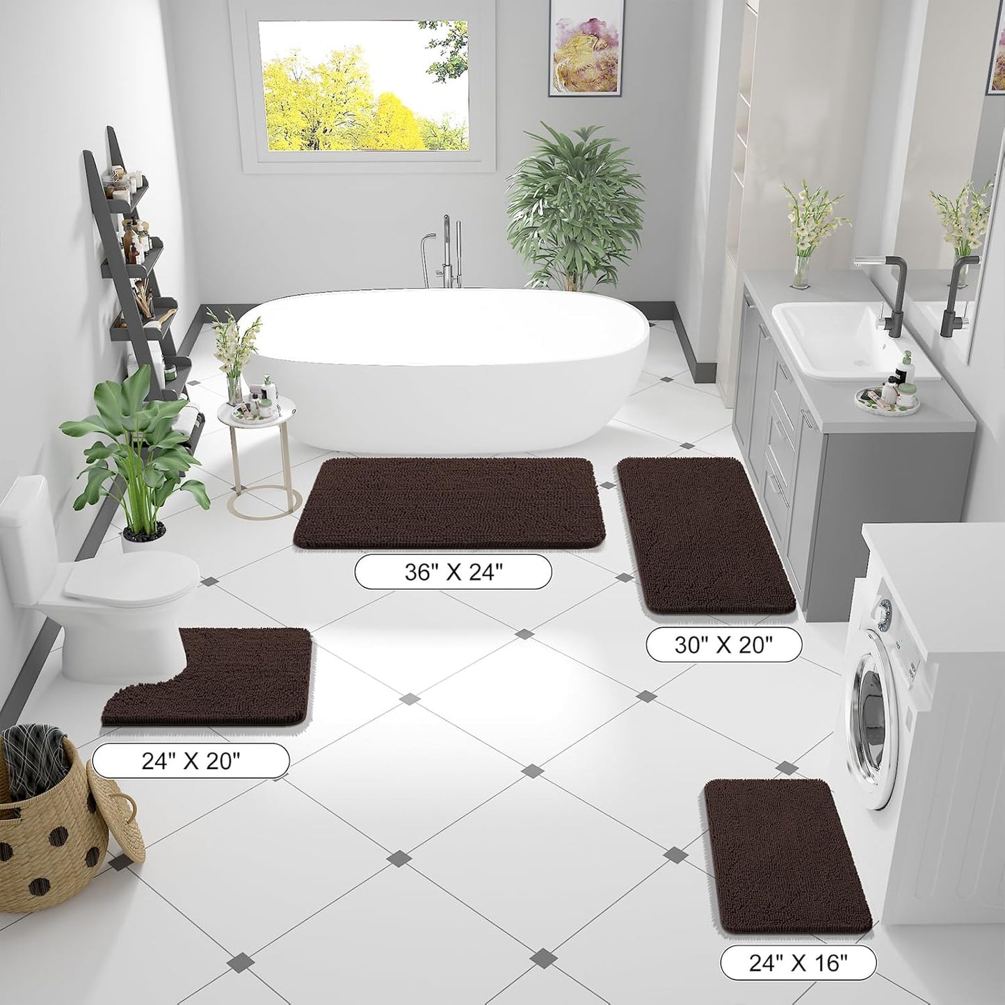 OLANLY Large Bathroom Rugs - Extra Soft Chenille Bath Mats with Rubber Backing | 40x32, Quick Dry, Brown