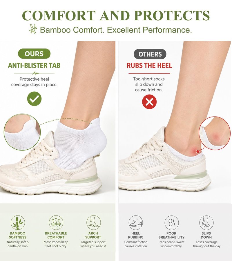 floconssy Ankle Socks for Women, Bamboo Viscose Cushioned Running Socks Low Cut Athletic Short Footies with Heel Tab 5 Pairs