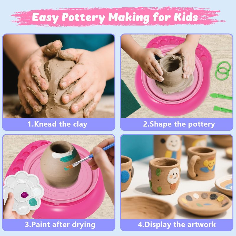 TingingYuli Pottery Wheel for Kids with Clay Kit - Arts and Crafts for Kids Ages 6-8 8-12, Complete Pottery Kit with Air Dry Clay and Painting Tools, Easter Christmas Birthday Gift for Boys Girls