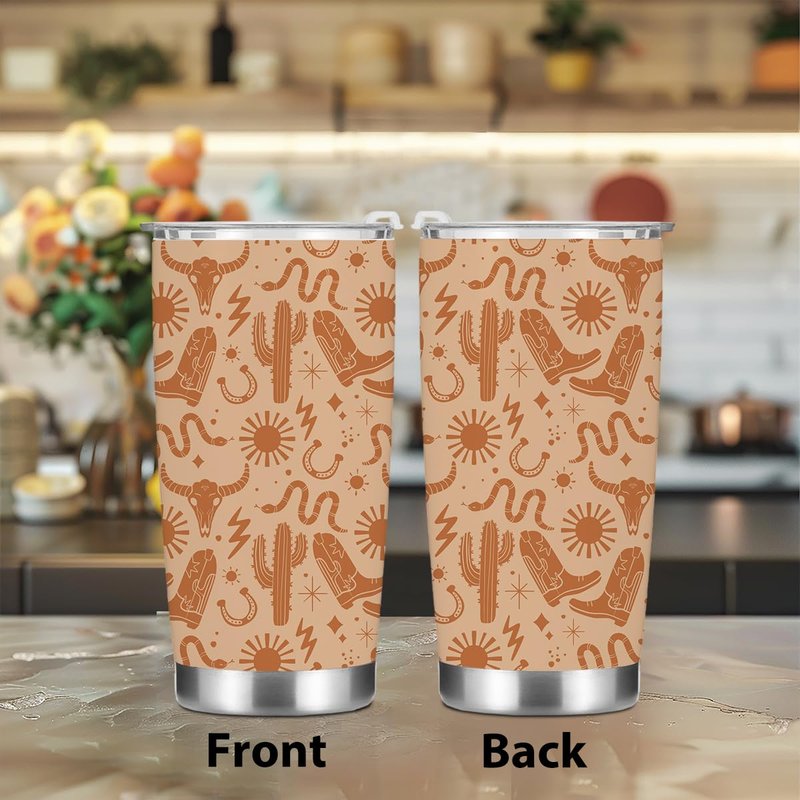 Birthday Christmas Decor Boho Western Coffee Tumbler, 20 oz Tumblers, Insulated Coffee Mug, Stainless Steel Thermal Cup Travel Coffee Cup, Cow Print Stuff Western Gifts for Women Men Coworker