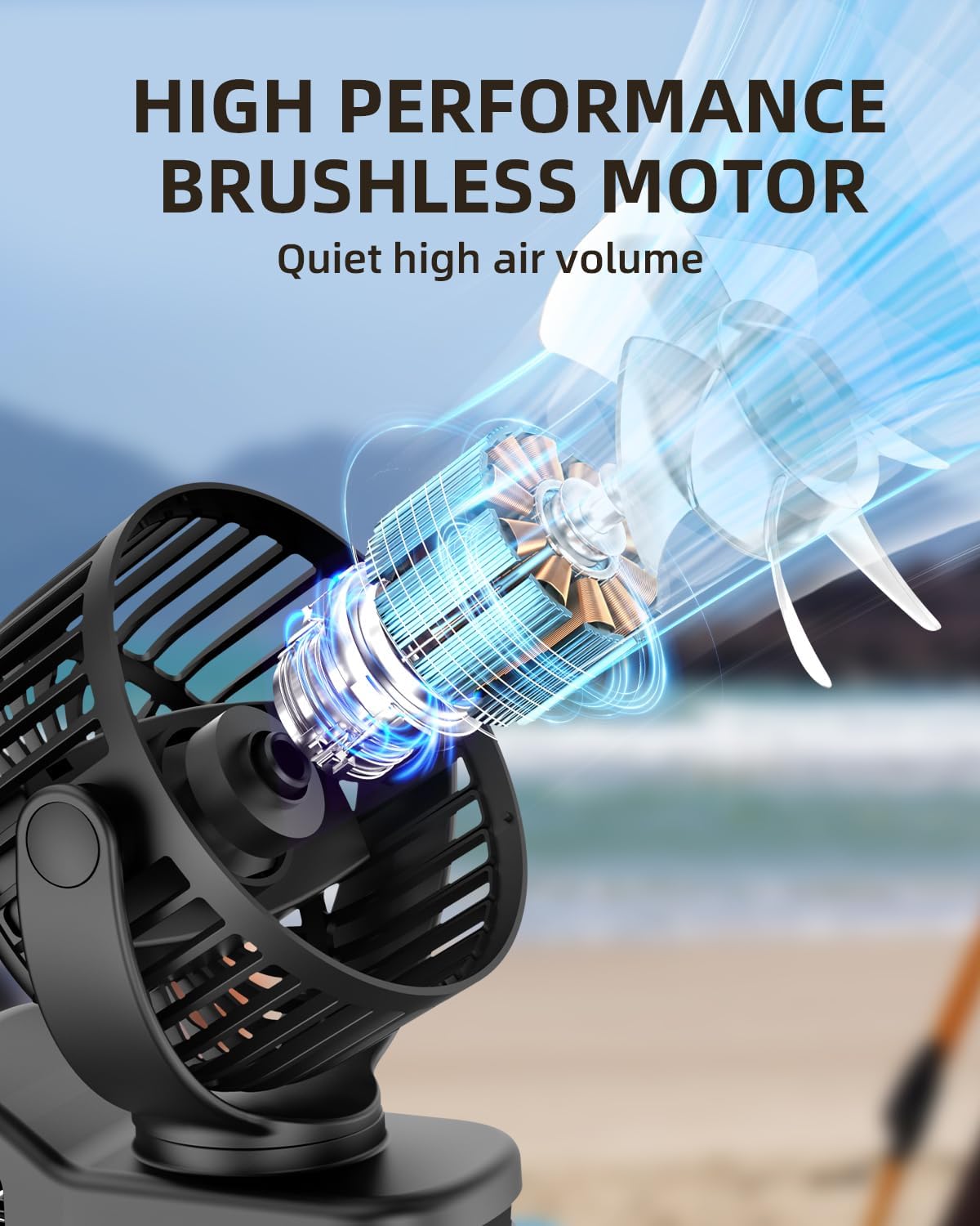 TUNISE Mini Clip-On Fan - Battery Operated, 3-Speed Adjustable, 360° Rotation - Portable Black Fan for Home & Office
