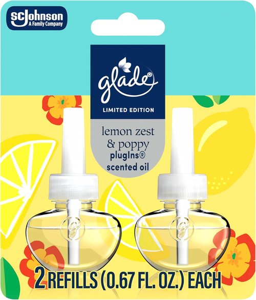 Glade PlugIns Refills Air Freshener - Lemon Zest & Poppy Scented Oils | 1.34 Fl Oz, 2 Count