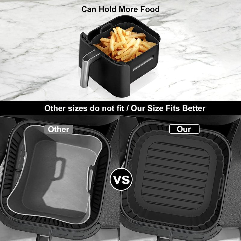PINTAUR Square Silicone Air Fryer Liners 2 Pack, Compatible with Ninja AF141 181, 8.5 Inch Air Fryer Liners for COSORI 5-6.5 QT, Reusable Silicone Basket, Air Fryer Accessories