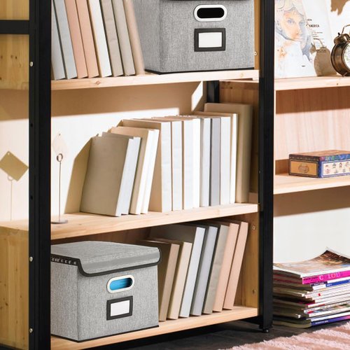 EXLIFBAG Collapsible Filing Storage Box - Modern Gray Design, 16 Compartments, 11 x 12 x 14.75 Inches