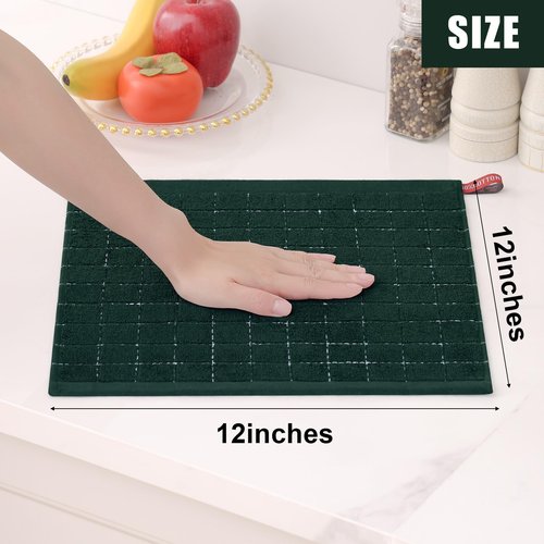 Homaxy 100% Cotton Terry Kitchen Dish Cloths, Ultra Soft and Absorbent Dish Towels for Kitchen, Suitable for Drying and Washing Dishes, 6 Pack, 12 x 12 Inches, Blackish Green